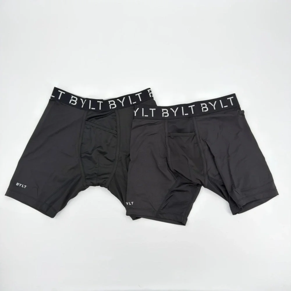 BYLT Premium Basics Mens Black Boxer Briefs Set of 2 Size Medium 5 Inch Inseam
